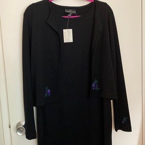 Carol Little light wool embroidered black sleeveless dress with jacket